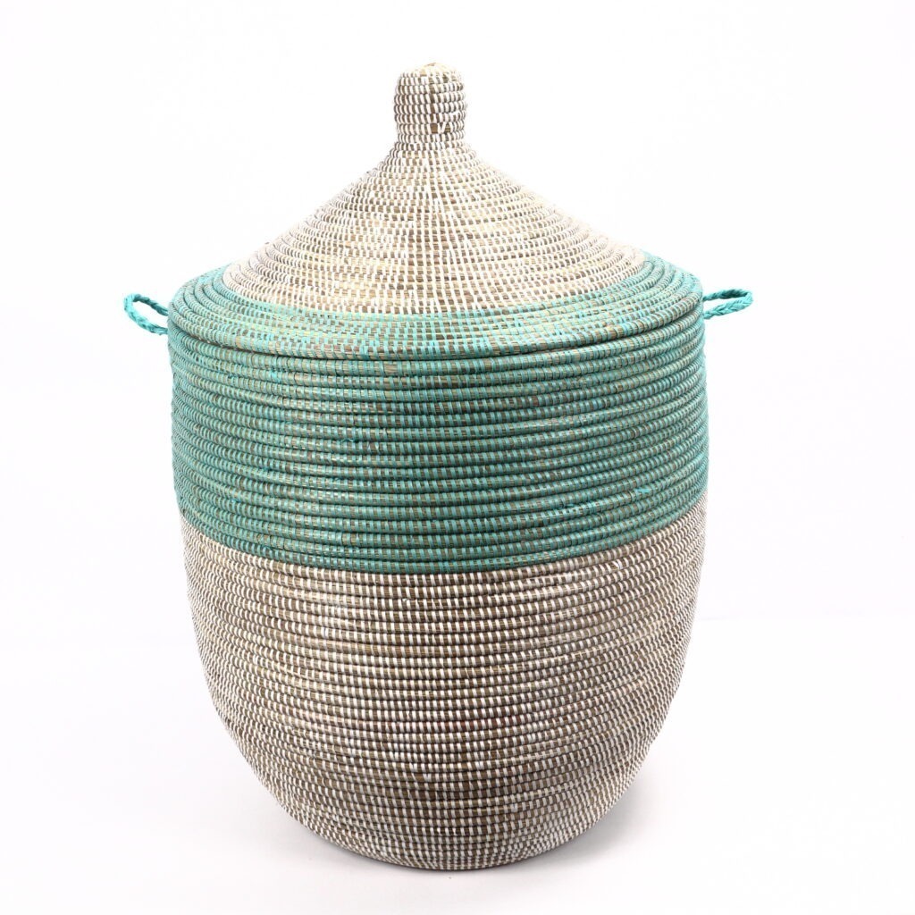 Grand panier africain tissé blanc vert XL