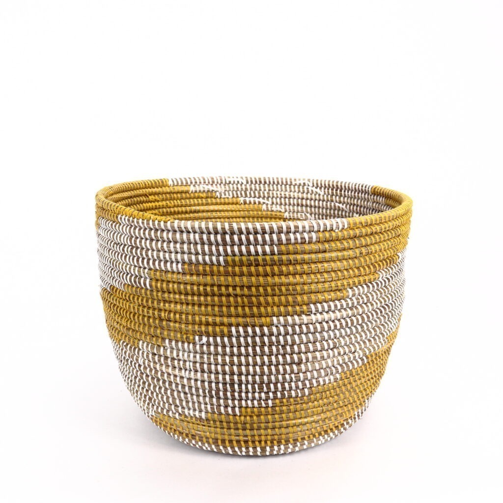 Panier africain moyen blanc jaune spirale S
