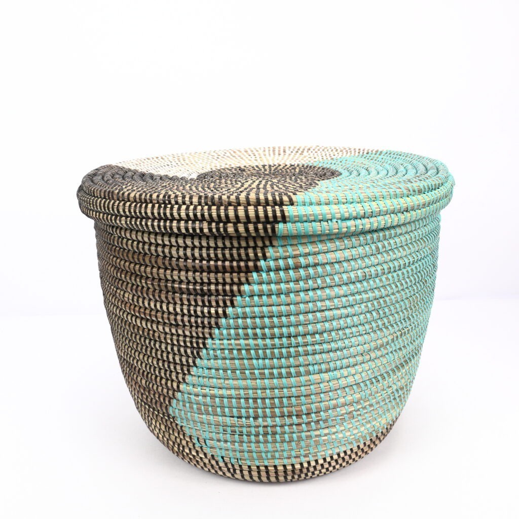 Panier africain moyen blanc noir turquoise couvercle S – Image 3