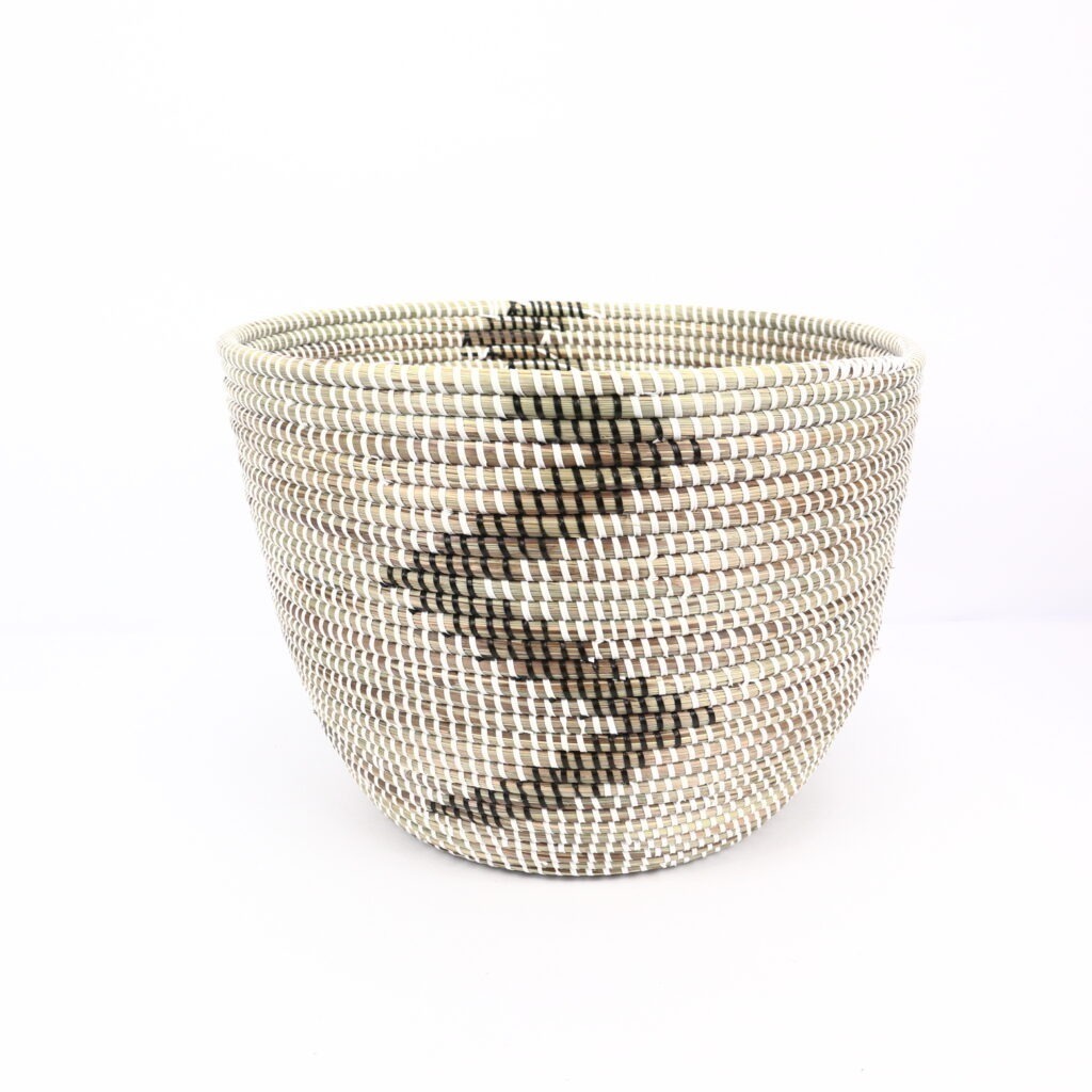 Panier moyen africain cylindrique blanc noir zigzag S